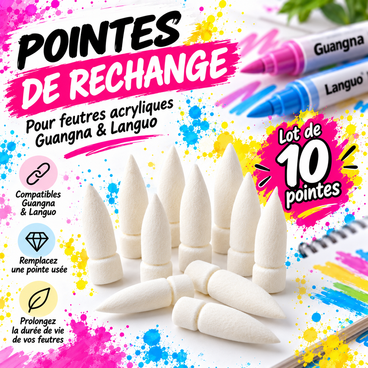 Pointes de rechange pour feutres acryliques Guangna & Languo